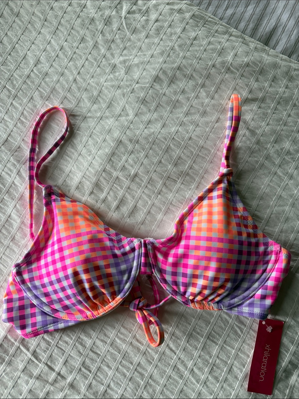 Neon Gingham printed bikini top XL by Xhilartion